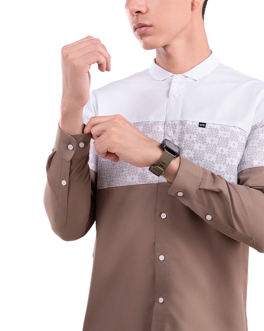 Baju Koko Pria Modern Fadkhera X ANB 6 Lengan Panjang | Pendek Sand