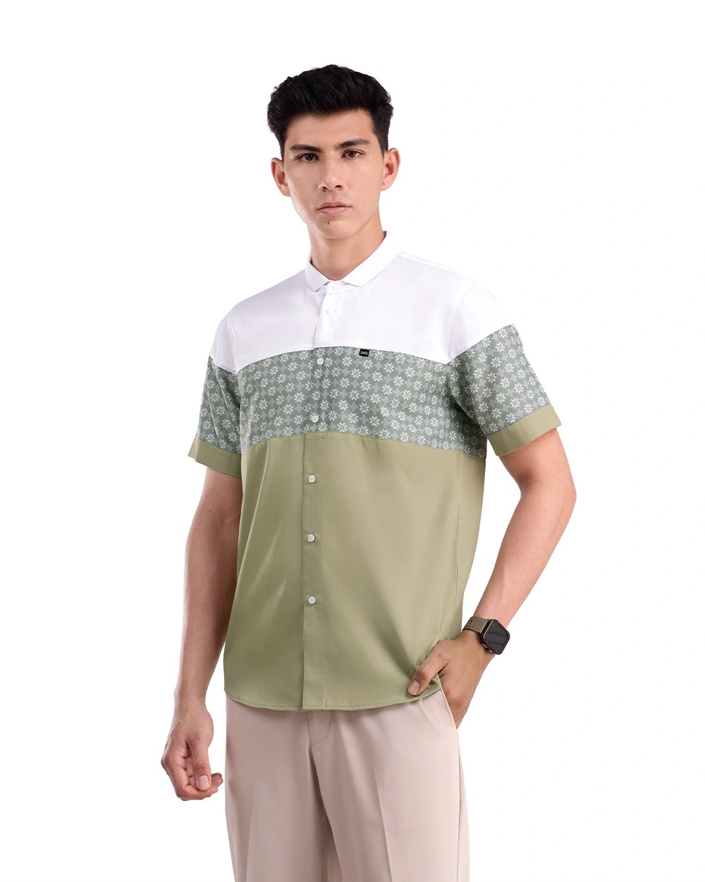 Baju Koko Pria Modern Fadkhera X ANB 7 Lengan Panjang dan Pendek Hijau Sage