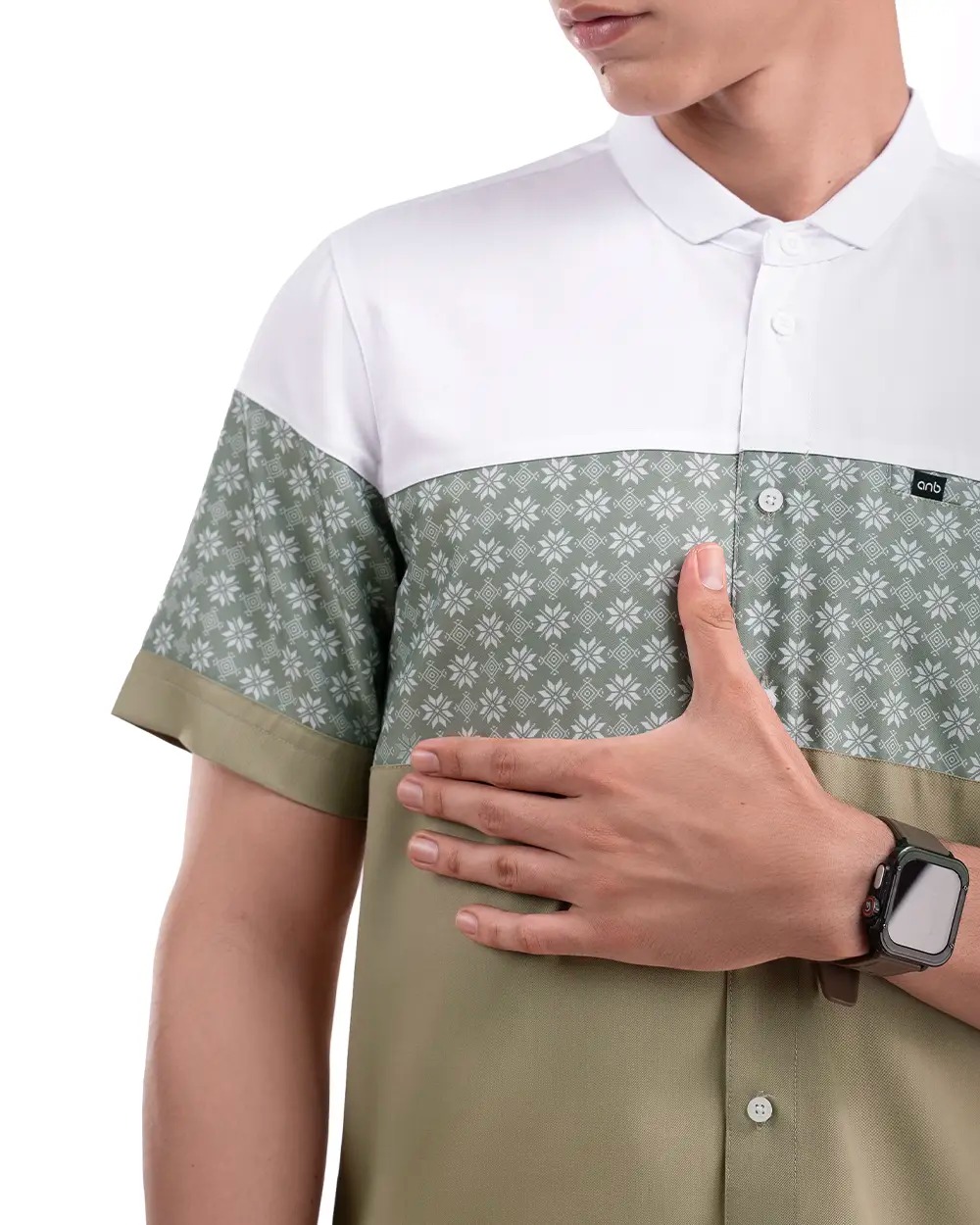 Baju Koko Pria Modern Fadkhera X ANB 7 Lengan Panjang dan Pendek Hijau Sage