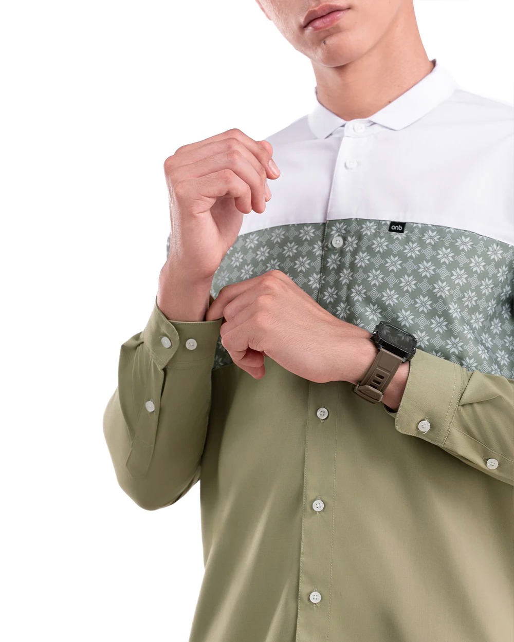 Baju Koko Pria Modern Fadkhera X ANB 7 Lengan Panjang dan Pendek Hijau Sage