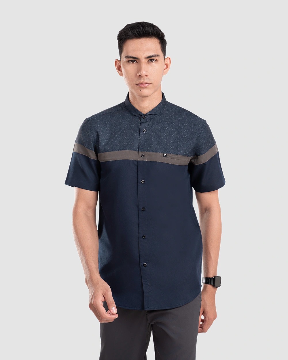Baju Koko Pria Modern Aqta Lengan Panjang dan Pendek Navy