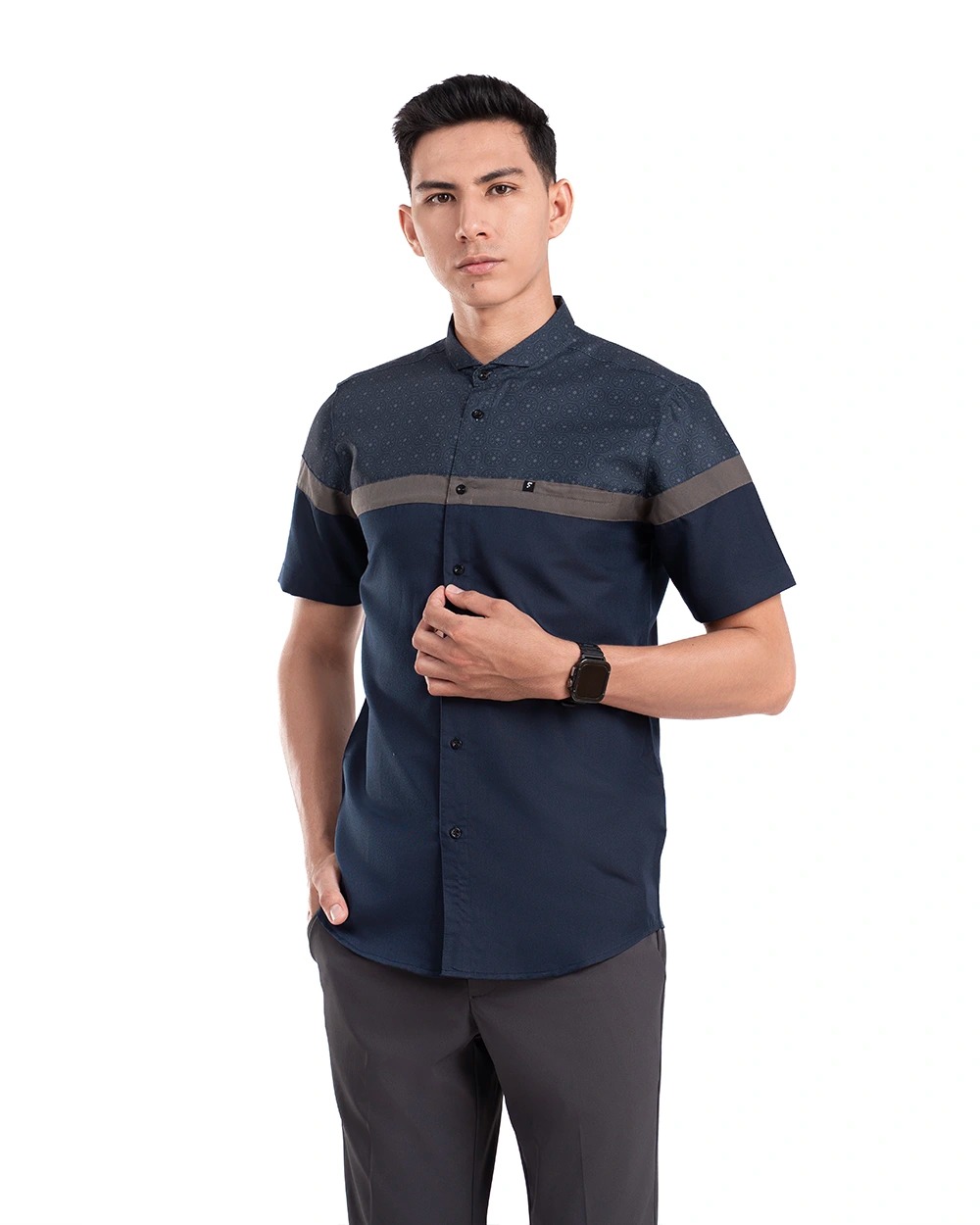Baju Koko Pria Modern Aqta Lengan Panjang dan Pendek Navy