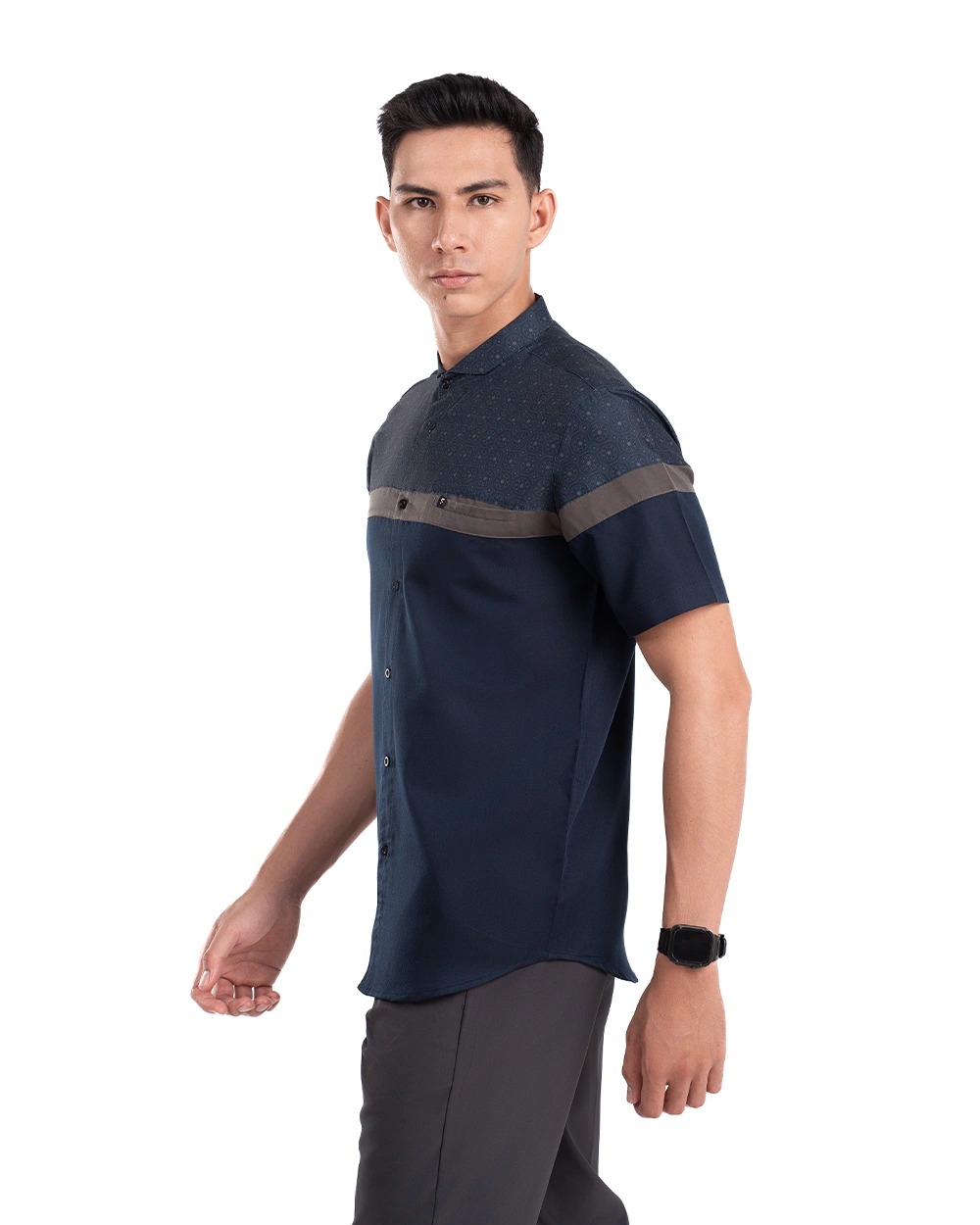 Baju Koko Pria Modern Aqta Lengan Panjang dan Pendek Navy