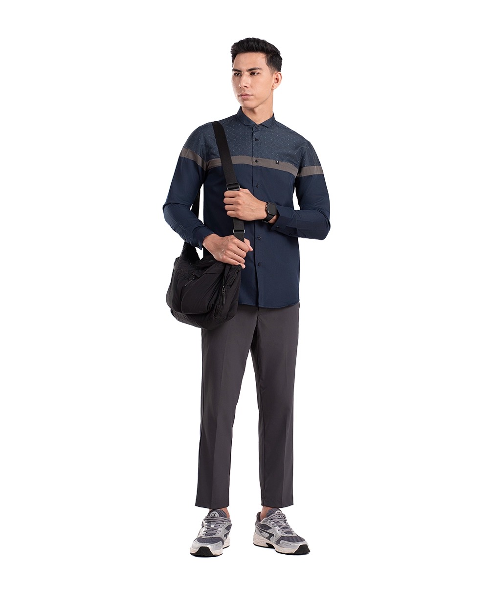 Baju Koko Pria Modern Aqta Lengan Panjang dan Pendek Navy