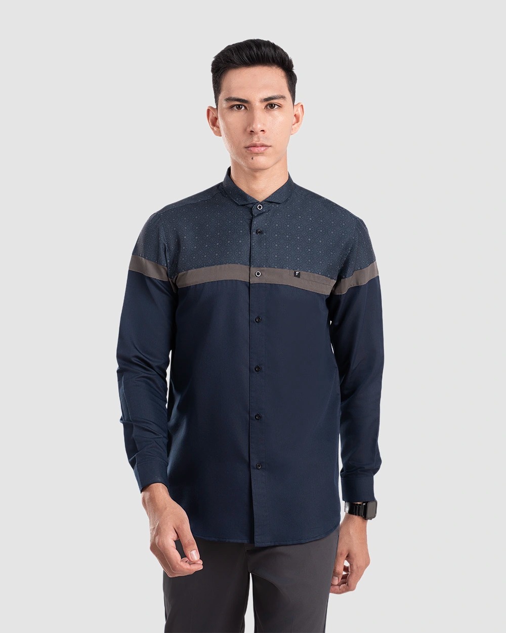 Baju Koko Pria Modern Aqta Lengan Panjang dan Pendek Navy