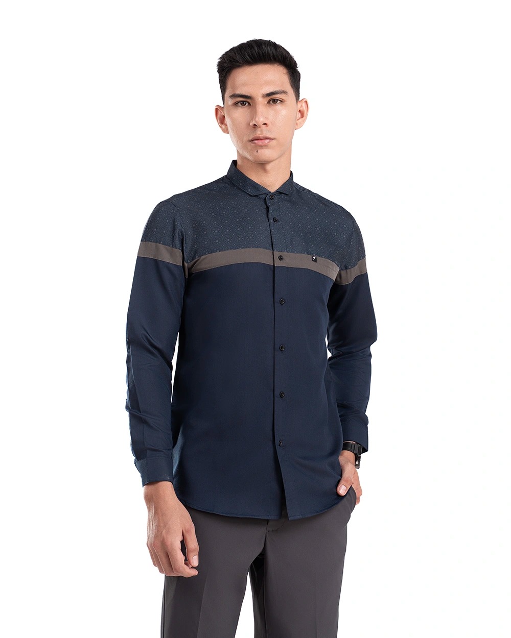 Baju Koko Pria Modern Aqta Lengan Panjang dan Pendek Navy