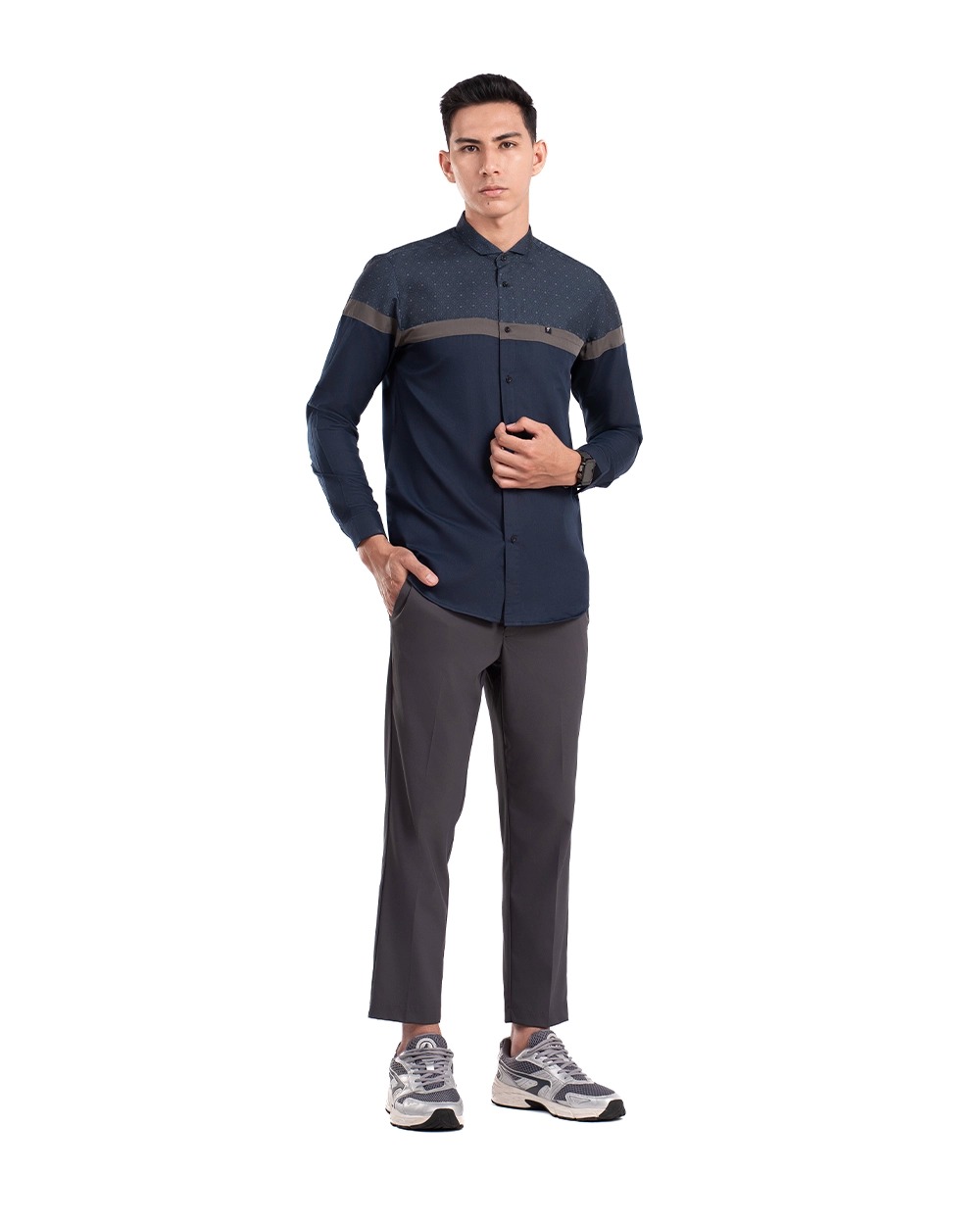 Baju Koko Pria Modern Aqta Lengan Panjang dan Pendek Navy