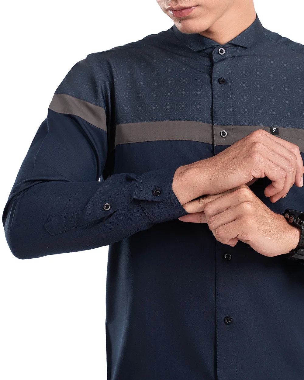 Baju Koko Pria Modern Aqta Lengan Panjang dan Pendek Navy