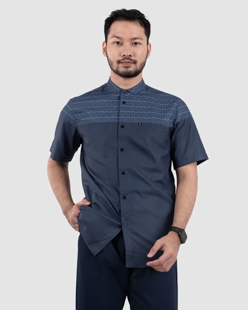 Baju Koko Pria Modern Fadkhera Aziz Denim Lengan Panjang Pendek Denim