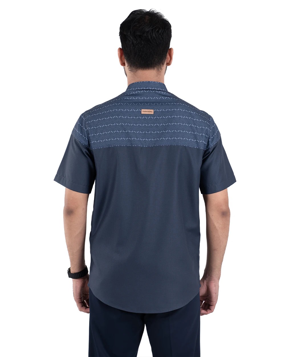 Baju Koko Pria Modern Fadkhera Aziz Denim Lengan Panjang Pendek Denim