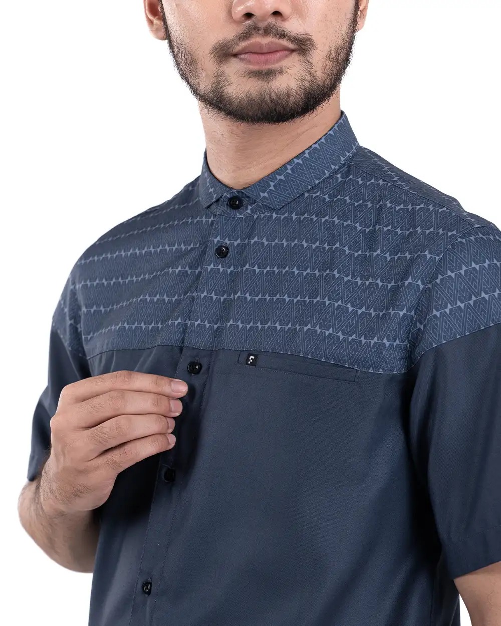 Baju Koko Pria Modern Fadkhera Aziz Denim Lengan Panjang Pendek Denim