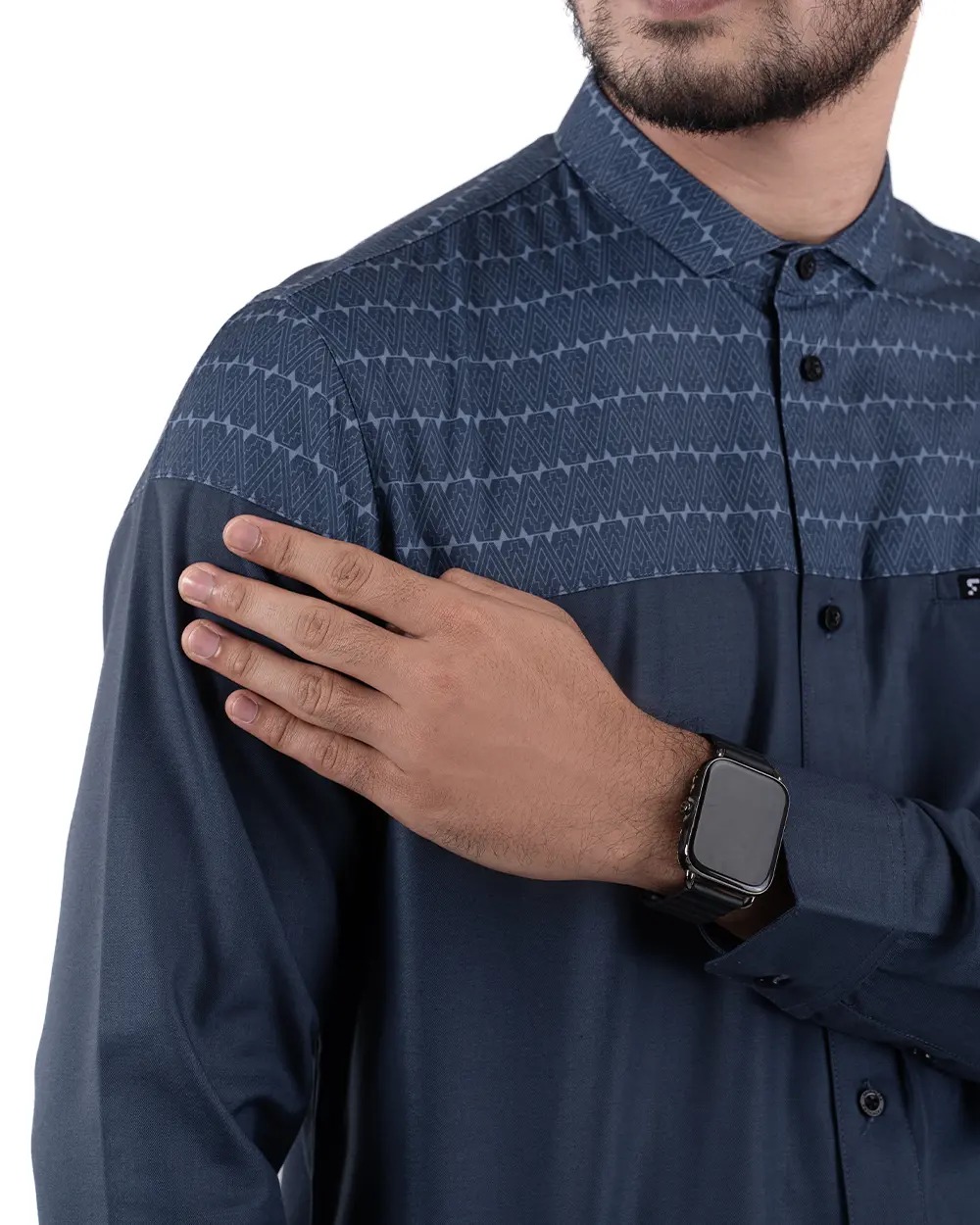 Baju Koko Pria Modern Fadkhera Aziz Denim Lengan Panjang Pendek Denim