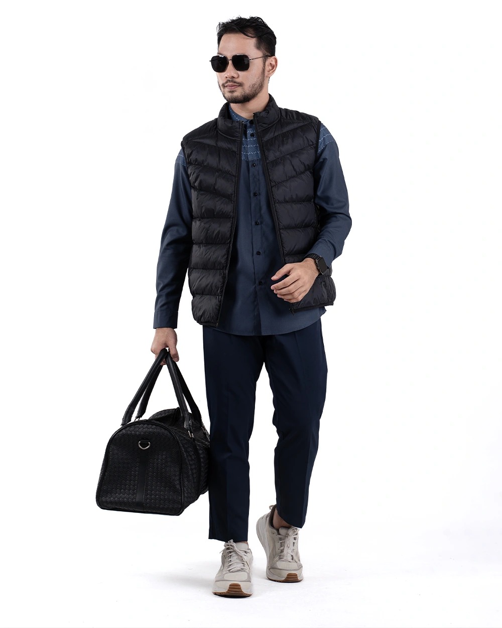 Baju Koko Pria Modern Fadkhera Aziz Denim Lengan Panjang Pendek Denim