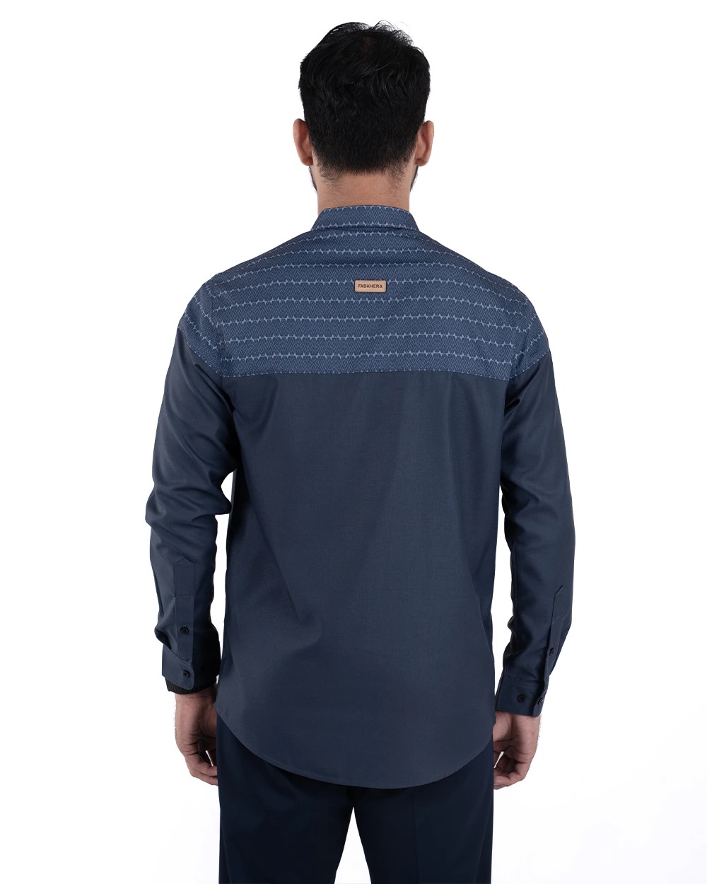 Baju Koko Pria Modern Fadkhera Aziz Denim Lengan Panjang Pendek Denim