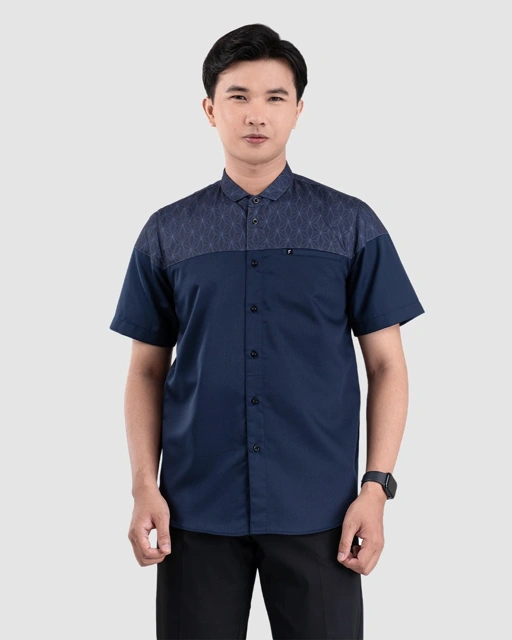Baju Koko Pria Modern Fadkhera Badar Lengan Panjang Pendek Navy