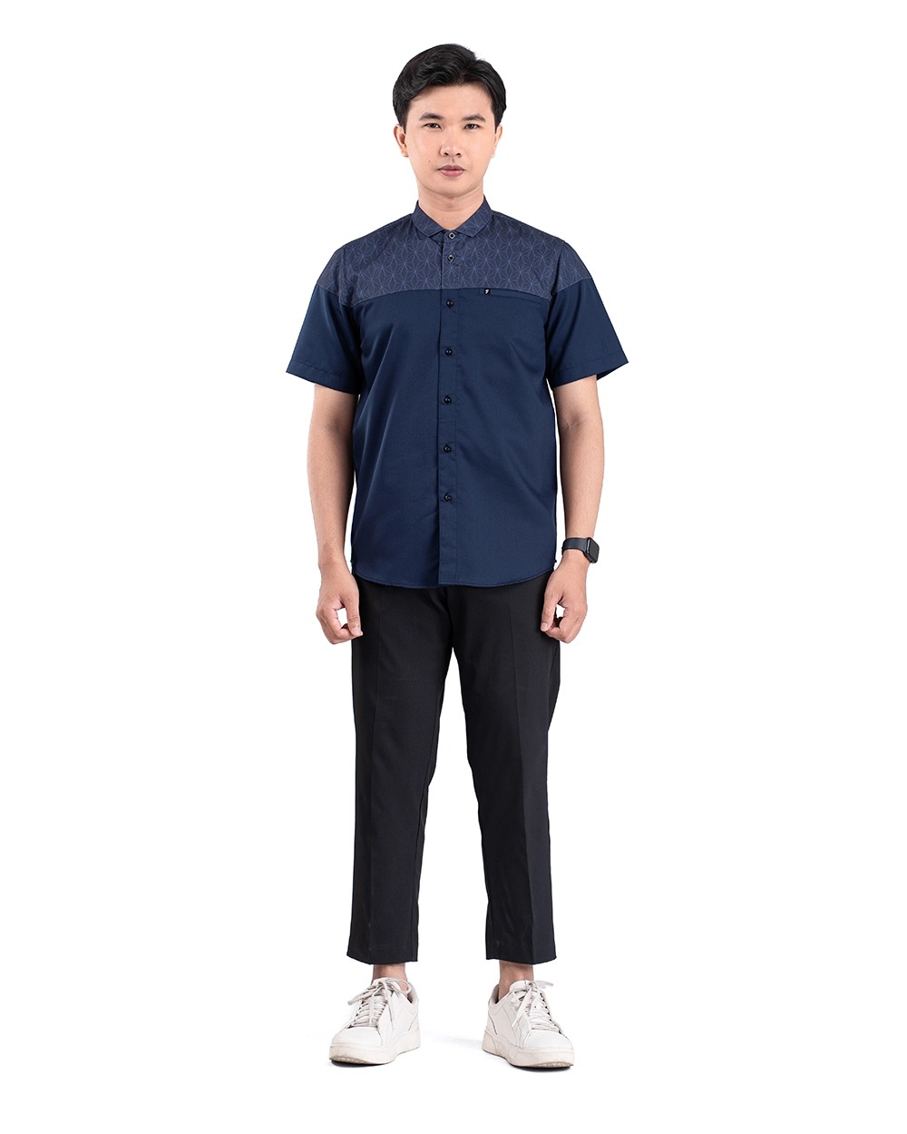 Baju Koko Pria Modern Fadkhera Badar Lengan Panjang Pendek Navy