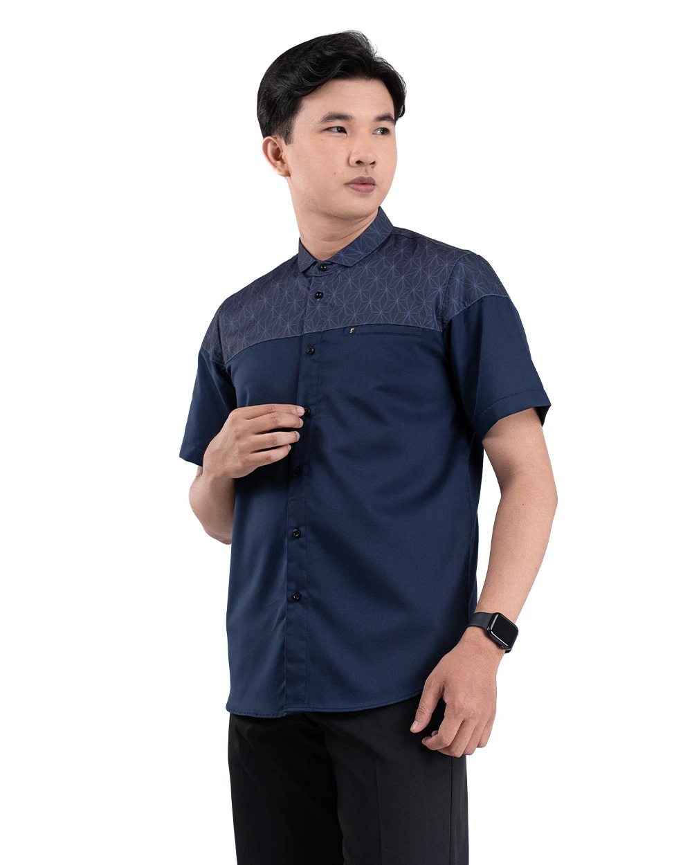 Baju Koko Pria Modern Fadkhera Badar Lengan Panjang Pendek Navy