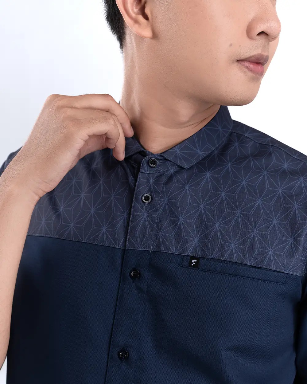 Baju Koko Pria Modern Fadkhera Badar Lengan Panjang Pendek Navy