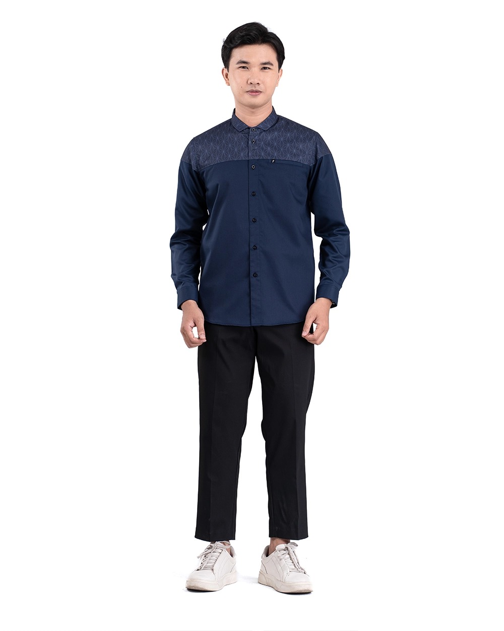 Baju Koko Pria Modern Fadkhera Badar Lengan Panjang Pendek Navy