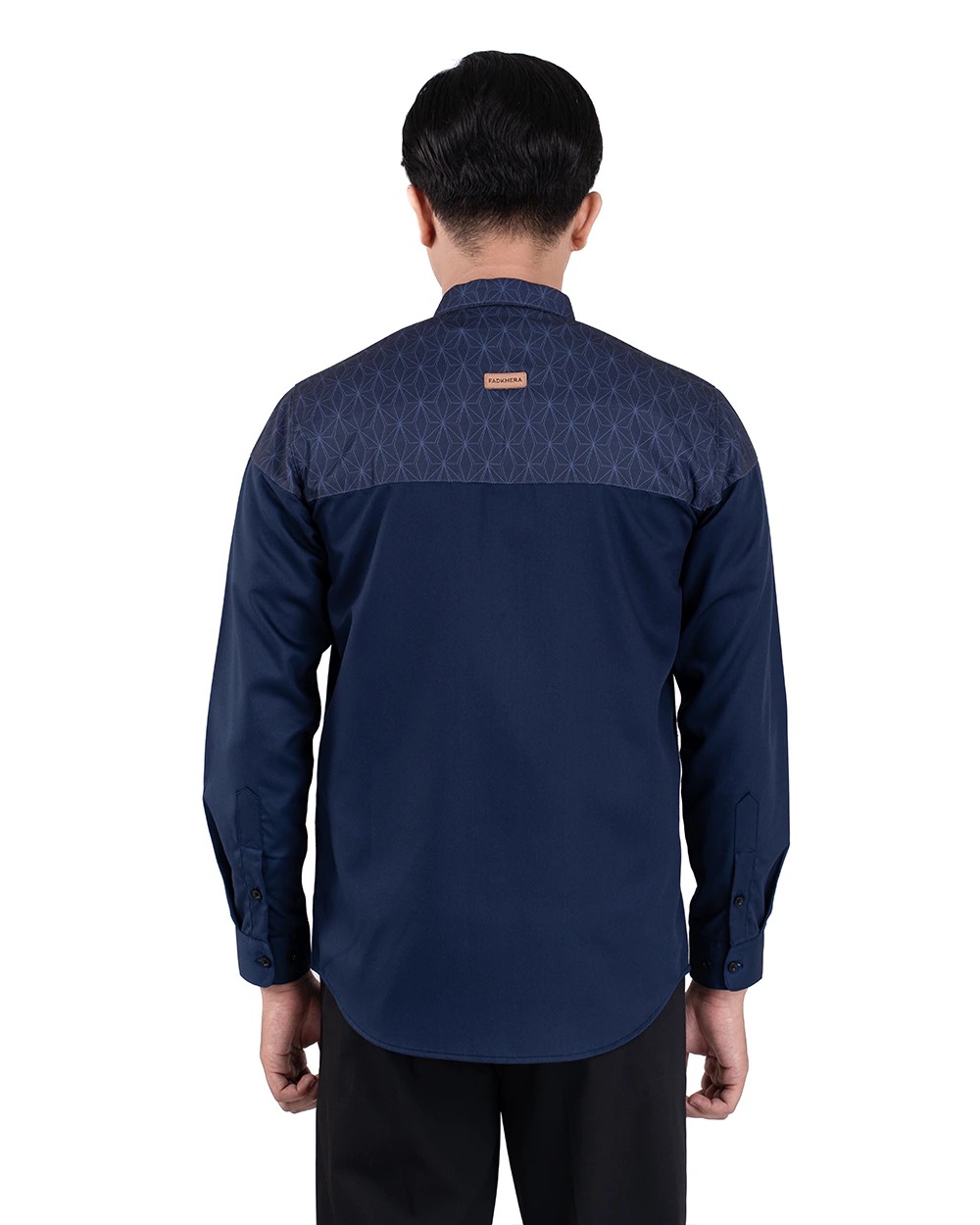 Baju Koko Pria Modern Fadkhera Badar Lengan Panjang Pendek Navy