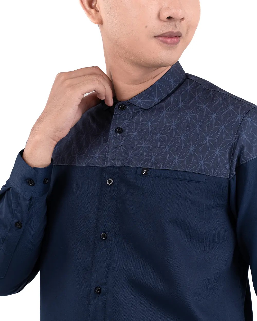 Baju Koko Pria Modern Fadkhera Badar Lengan Panjang Pendek Navy