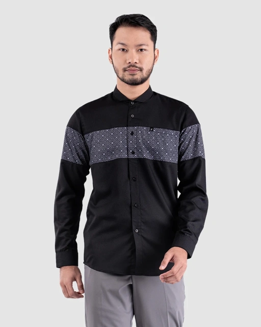 Baju Koko Pria Modern Fadkhera Basyir Lengan Panjang Black