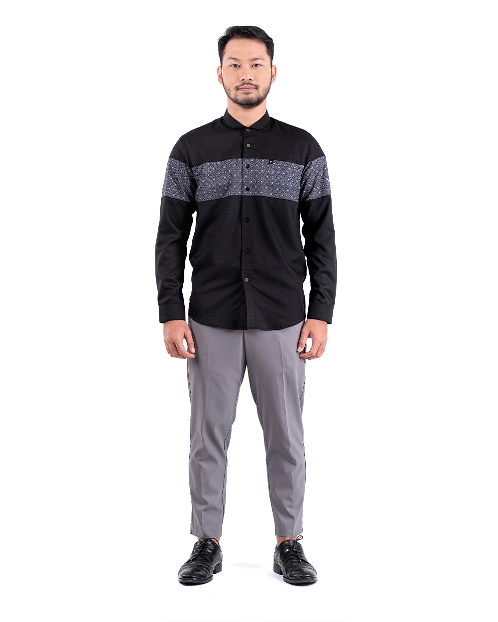 Baju Koko Pria Modern Fadkhera Basyir Lengan Panjang Black