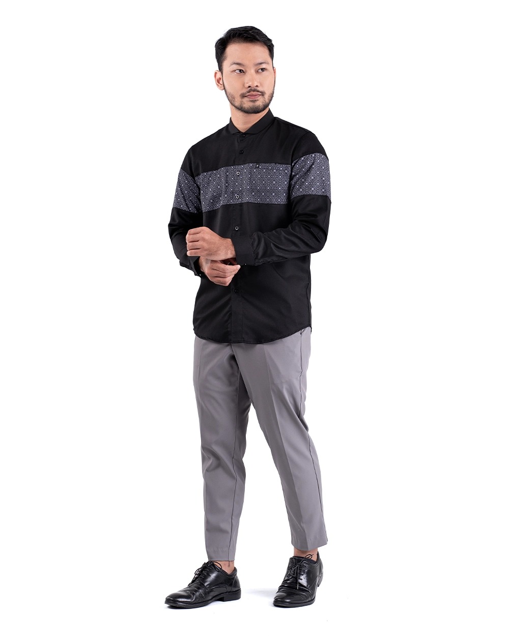 Baju Koko Pria Modern Fadkhera Basyir Lengan Panjang Black