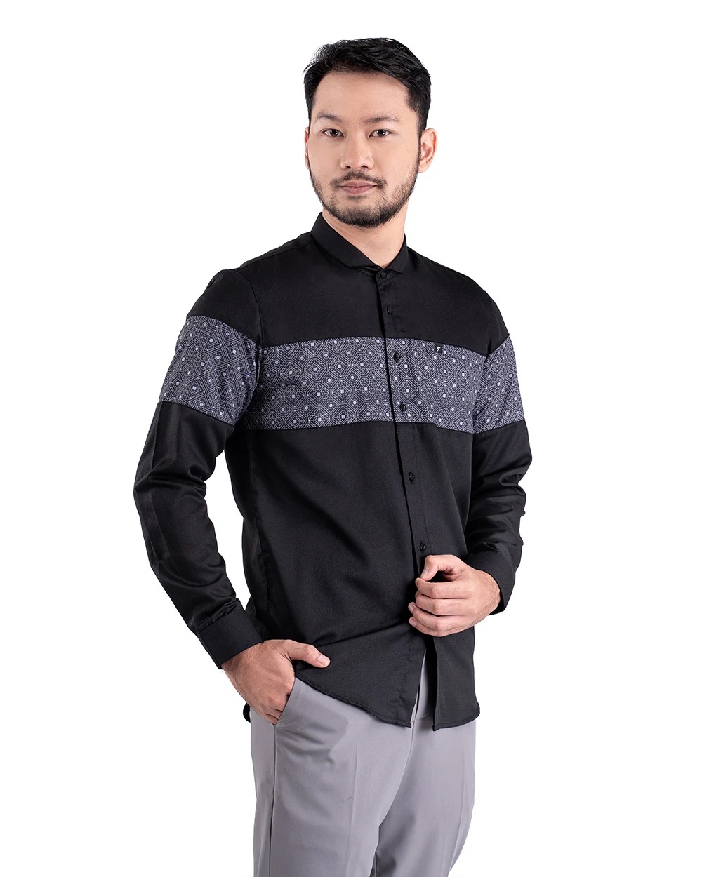 Baju Koko Pria Modern Fadkhera Basyir Lengan Panjang Black