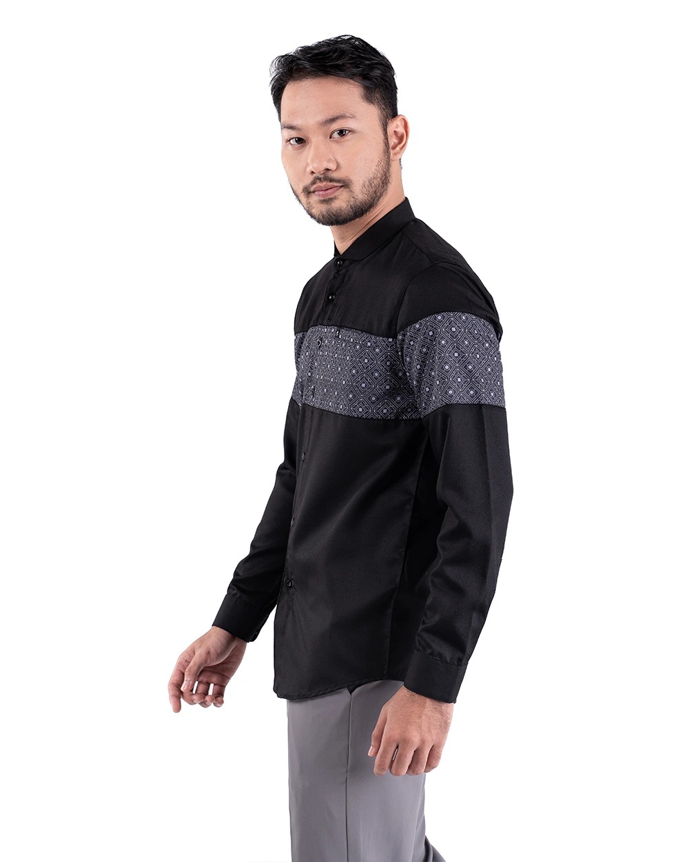Baju Koko Pria Modern Fadkhera Basyir Lengan Panjang Black