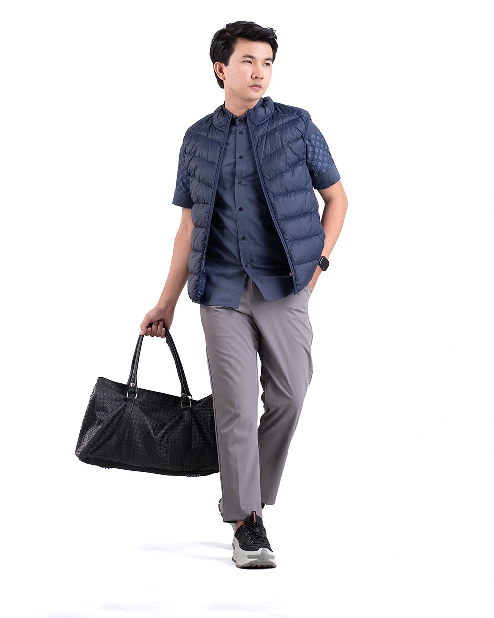 Baju Koko Pria Modern Fadkhera Bayan Lengan Panjang Pendek Denim