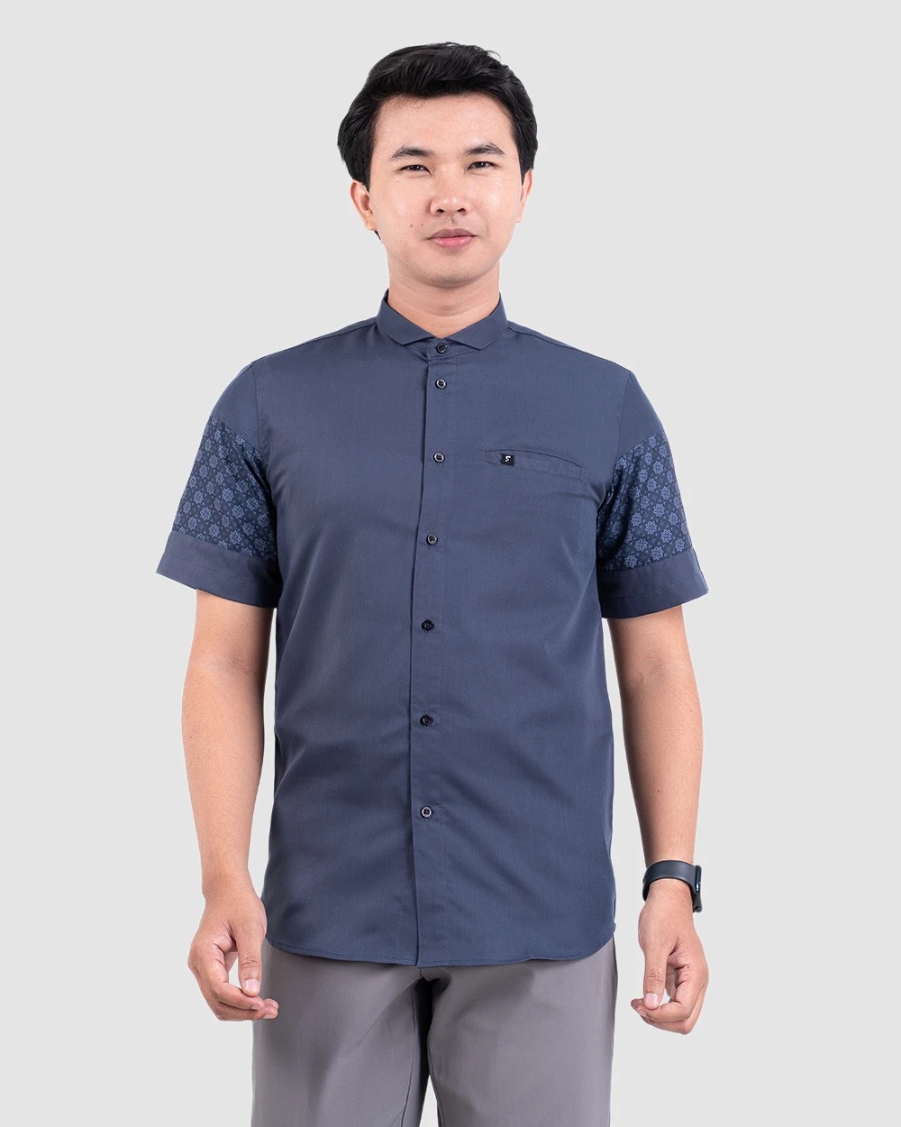Baju Koko Pria Modern Fadkhera Bayan Lengan Panjang Pendek Denim