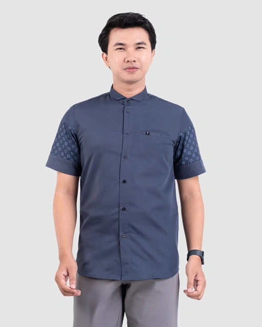 Baju Koko Pria Modern Fadkhera Bayan Lengan Panjang Pendek Denim