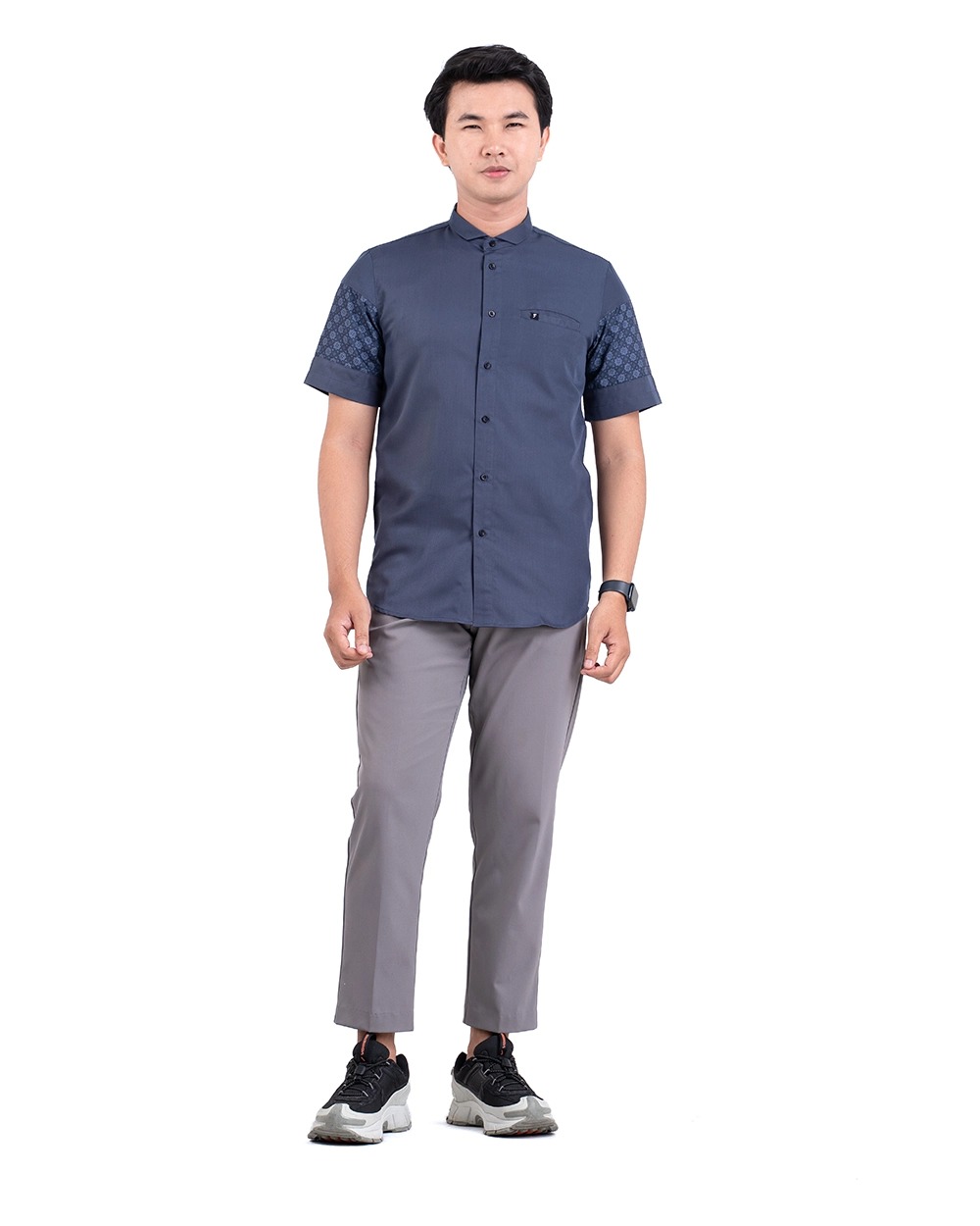 Baju Koko Pria Modern Fadkhera Bayan Lengan Panjang Pendek Denim