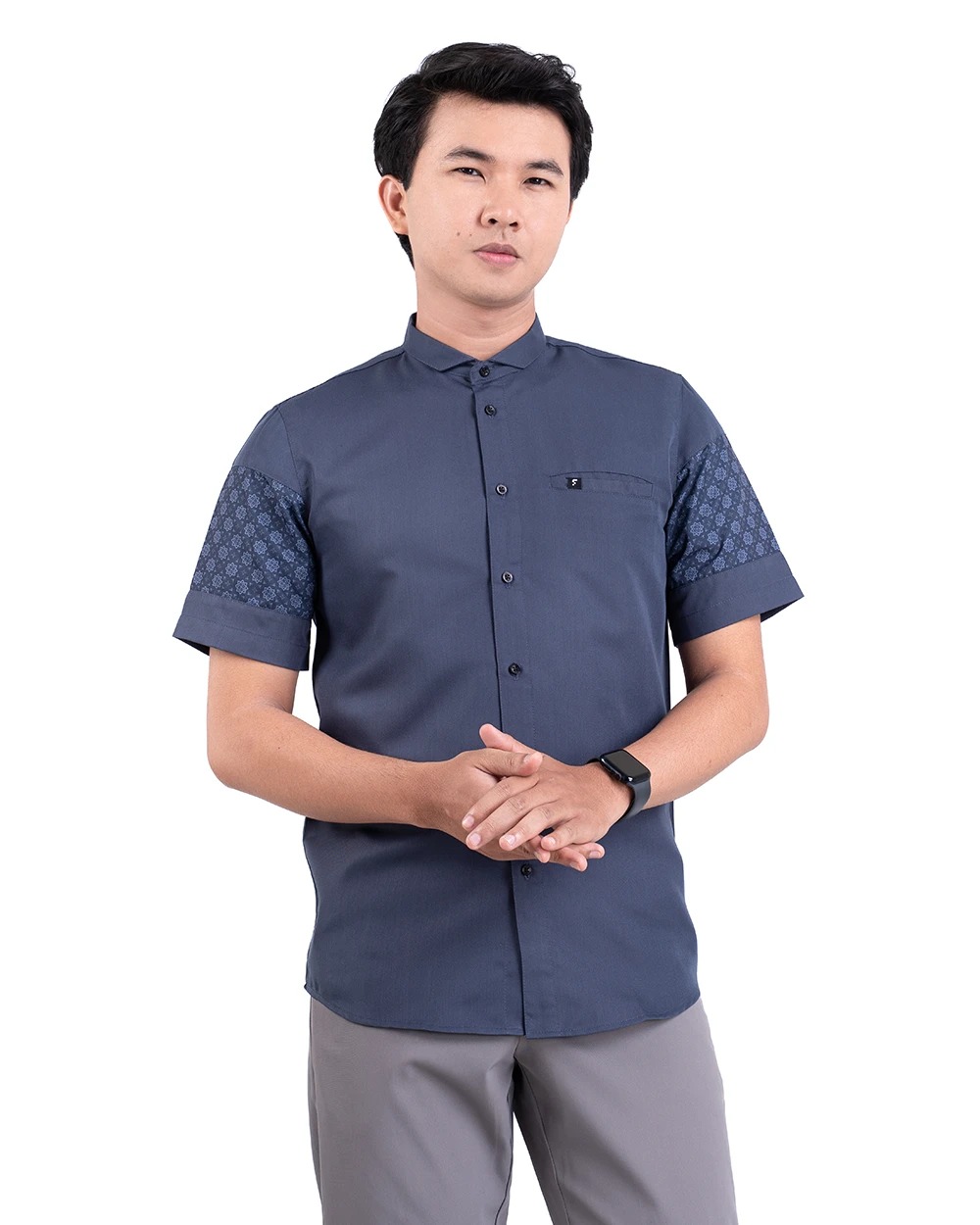 Baju Koko Pria Modern Fadkhera Bayan Lengan Panjang Pendek Denim