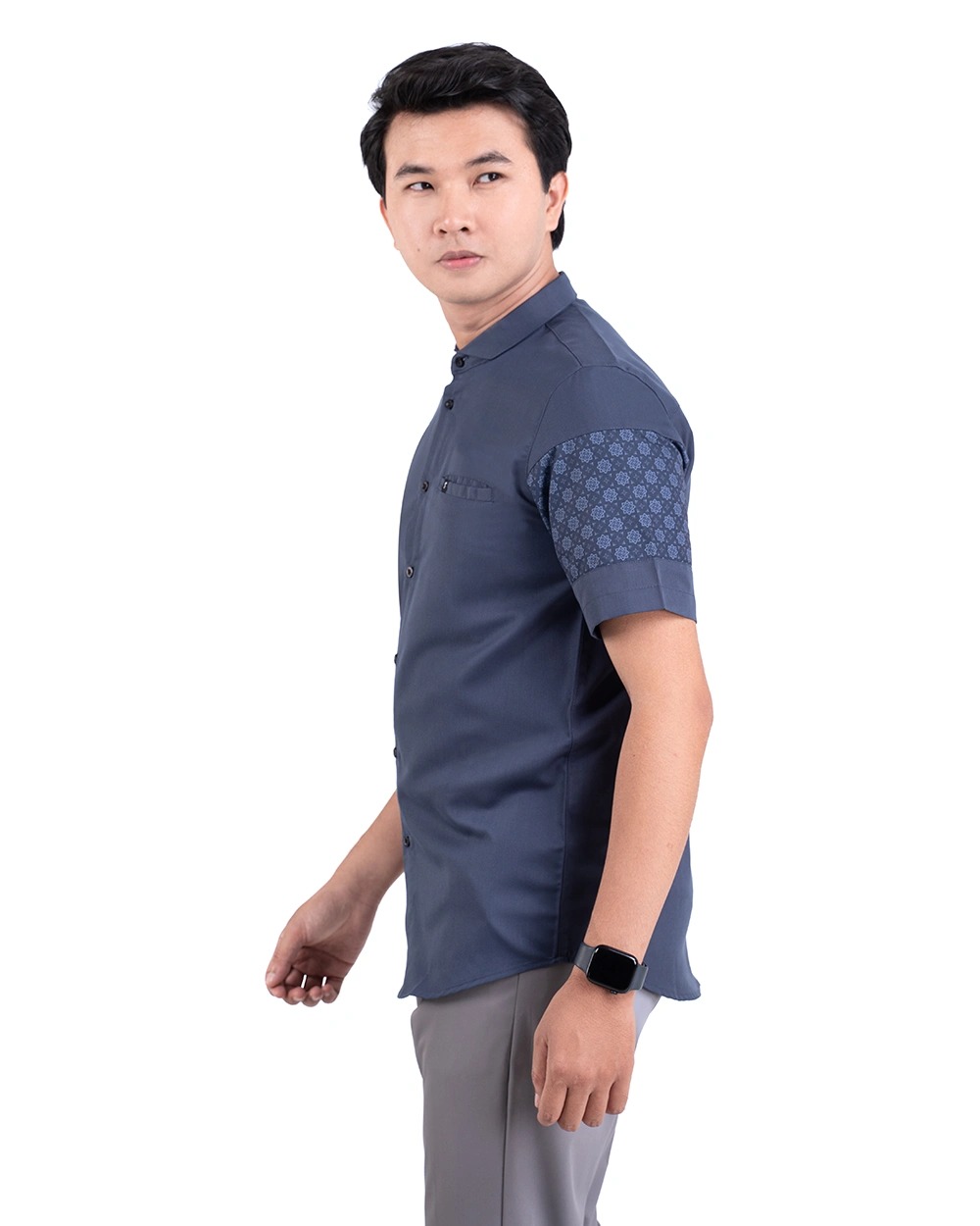 Baju Koko Pria Modern Fadkhera Bayan Lengan Panjang Pendek Denim