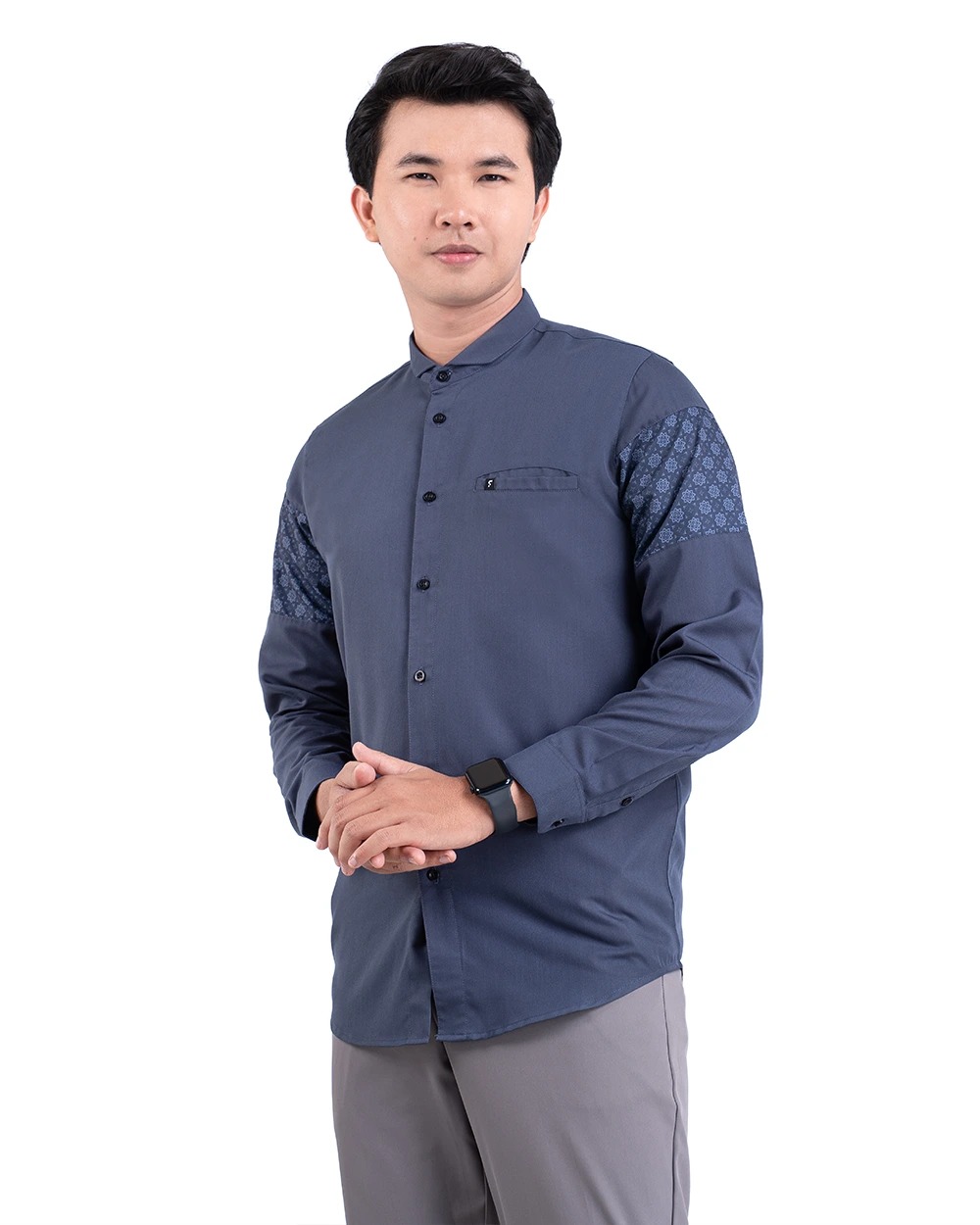 Baju Koko Pria Modern Fadkhera Bayan Lengan Panjang Pendek Denim
