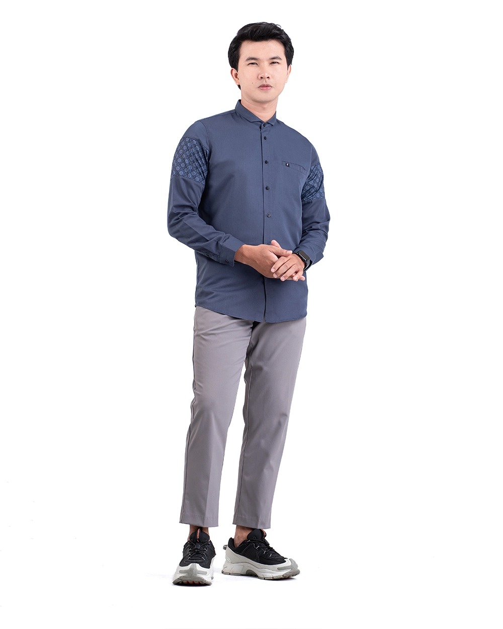 Baju Koko Pria Modern Fadkhera Bayan Lengan Panjang Pendek Denim