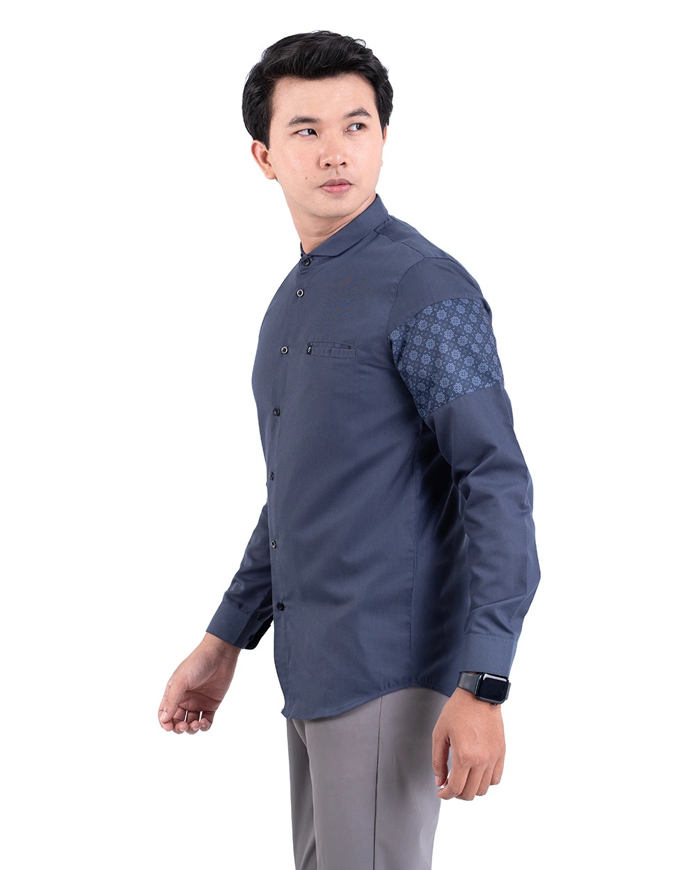 Baju Koko Pria Modern Fadkhera Bayan Lengan Panjang Pendek Denim
