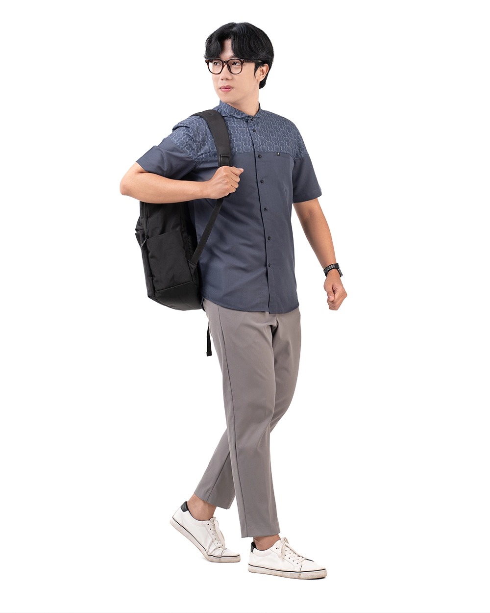Baju Koko Pria Modern Fadkhera Bukhara Lengan Panjang Pendek Denim