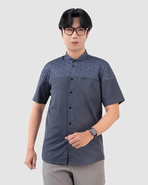 Baju Koko Pria Modern Fadkhera Bukhara Lengan Panjang Pendek Denim