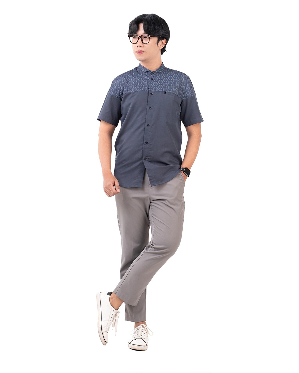 Baju Koko Pria Modern Fadkhera Bukhara Lengan Panjang Pendek Denim
