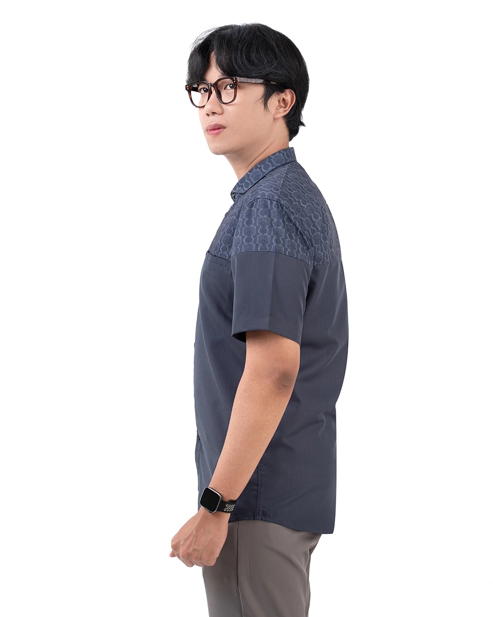 Baju Koko Pria Modern Fadkhera Bukhara Lengan Panjang Pendek Denim