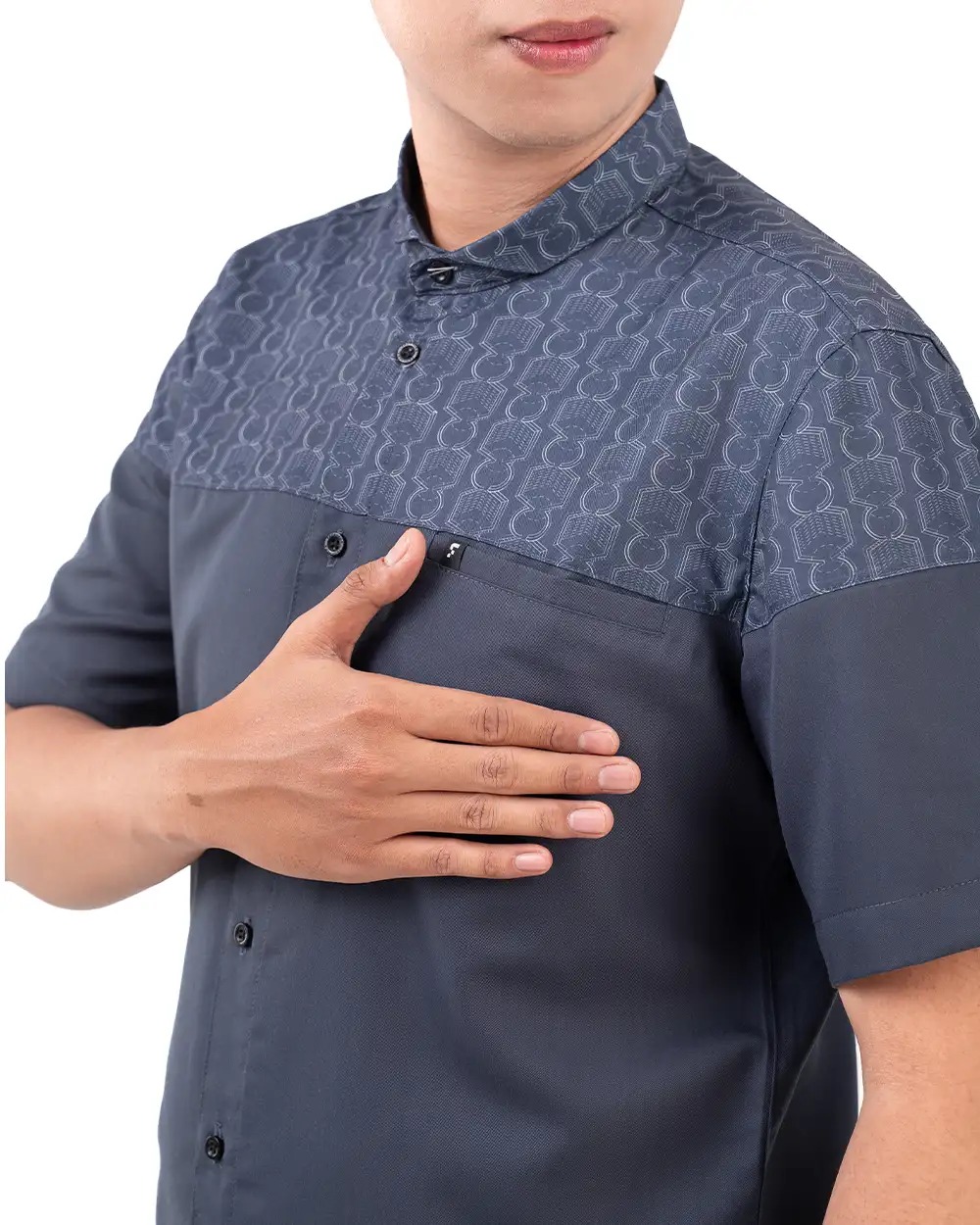 Baju Koko Pria Modern Fadkhera Bukhara Lengan Panjang Pendek Denim