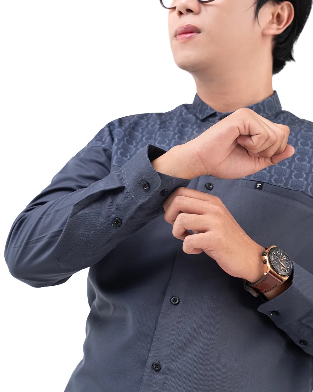 Baju Koko Pria Modern Fadkhera Bukhara Lengan Panjang Pendek Denim