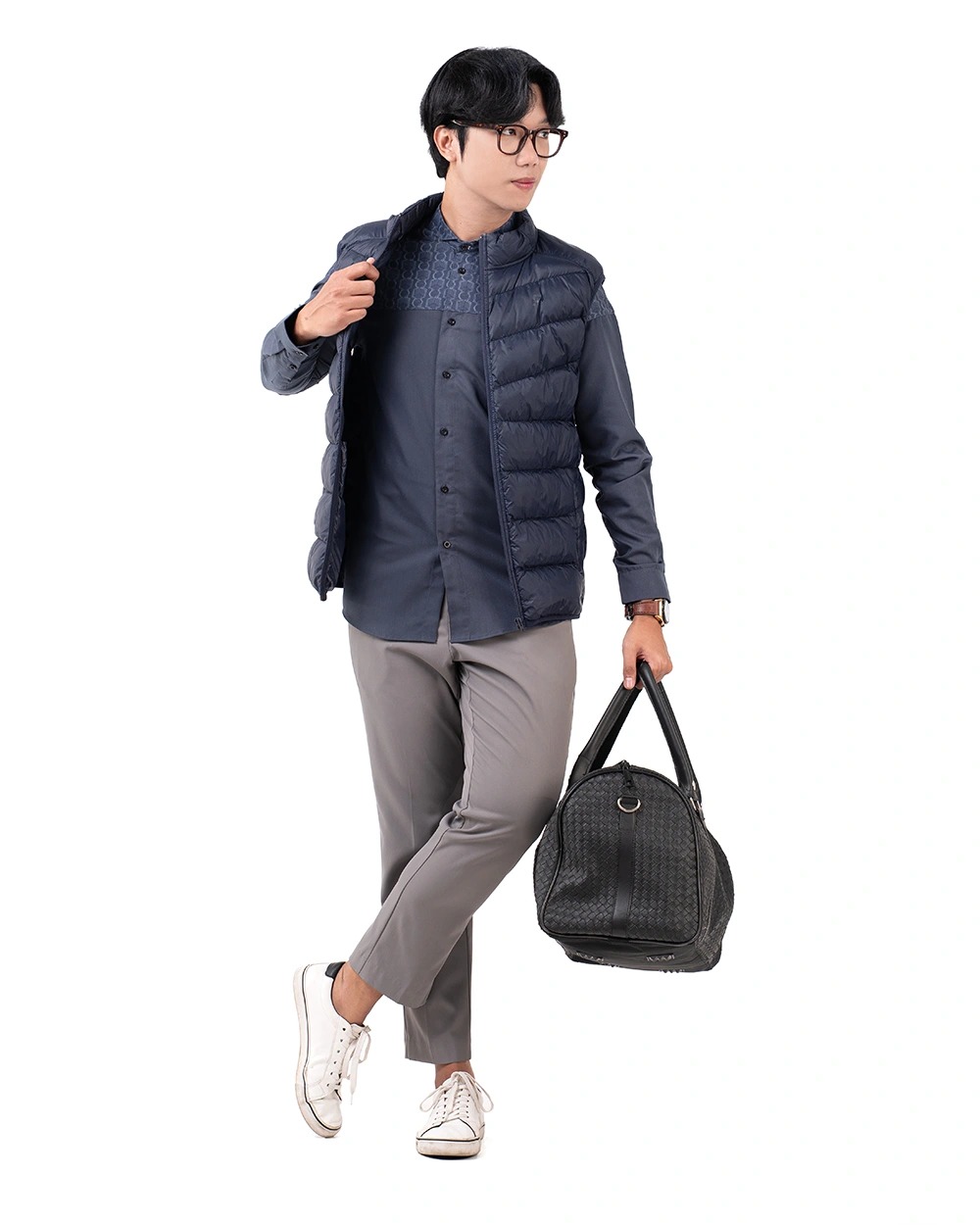 Baju Koko Pria Modern Fadkhera Bukhara Lengan Panjang Pendek Denim
