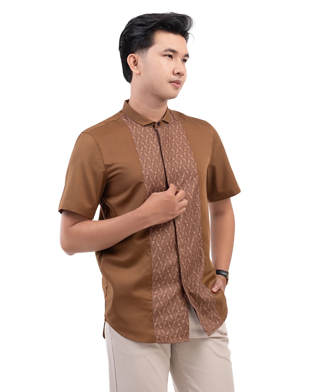 Baju Koko Pria Modern Fadkhera Buruj Lengan Panjang Pendek Copper