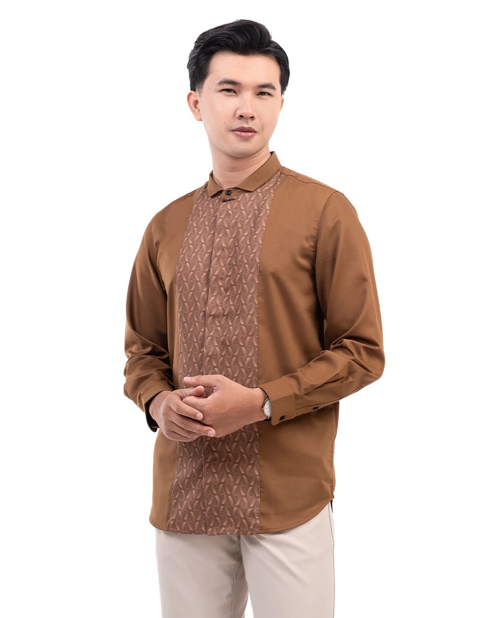 Baju Koko Pria Modern Fadkhera Buruj Lengan Panjang Pendek Copper