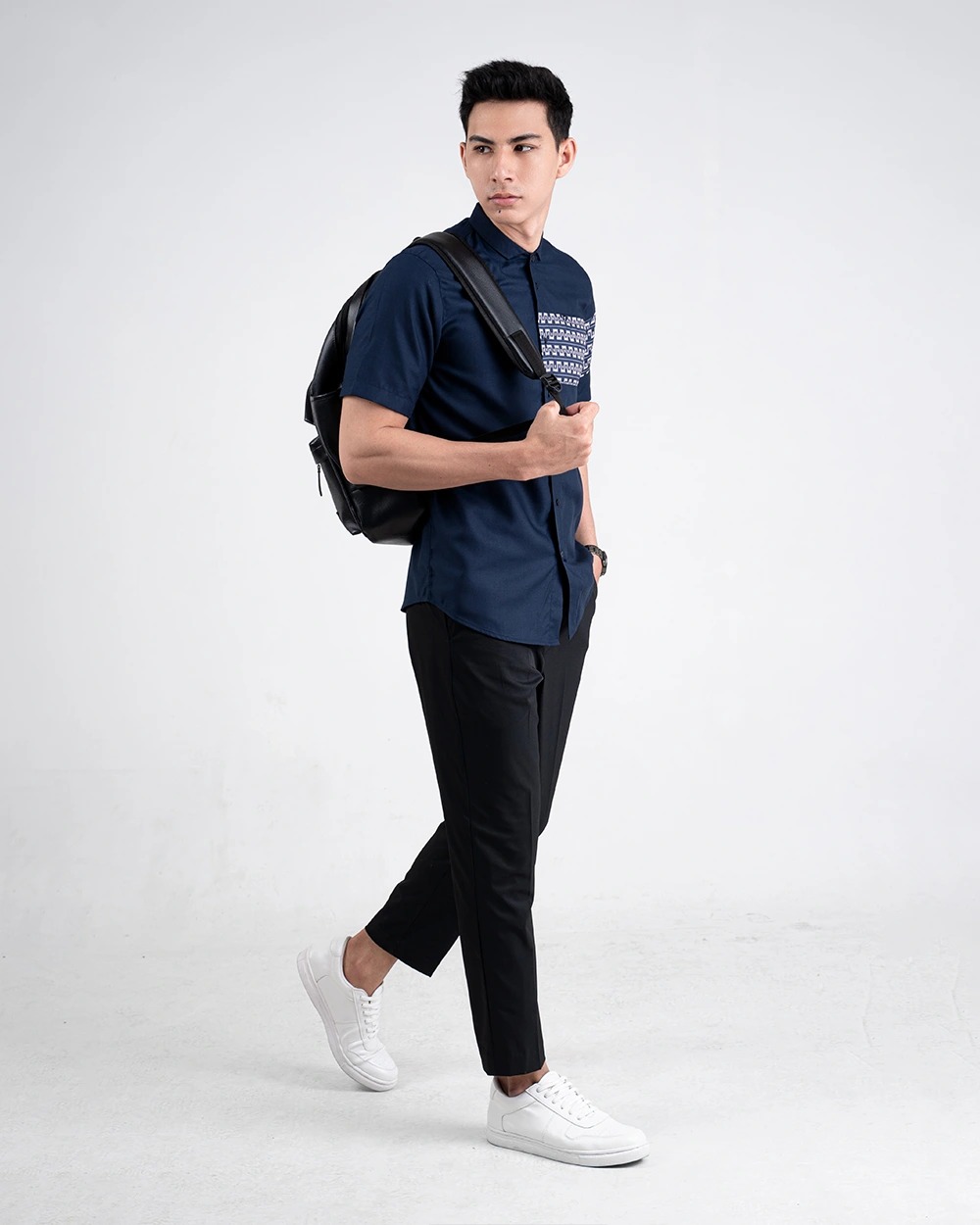 Baju Koko Pria Modern Dzimar Lengan Panjang dan Pendek Navy