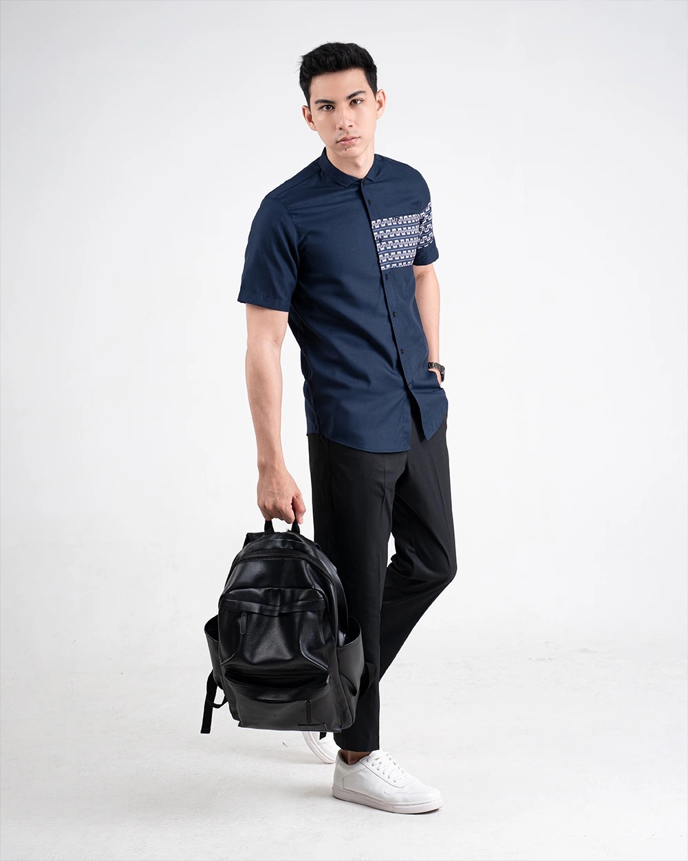 Baju Koko Pria Modern Dzimar Lengan Panjang dan Pendek Navy